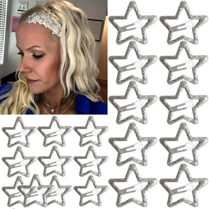 Seneeel 20 PCS Sparkling 1.22" and 1.65"Star Hair Clips Snap Hair Accessories Non Slip Clips for Girls Women Y2K Accessories Silver Metal Hair Clip Hair Barrettes - Image 1